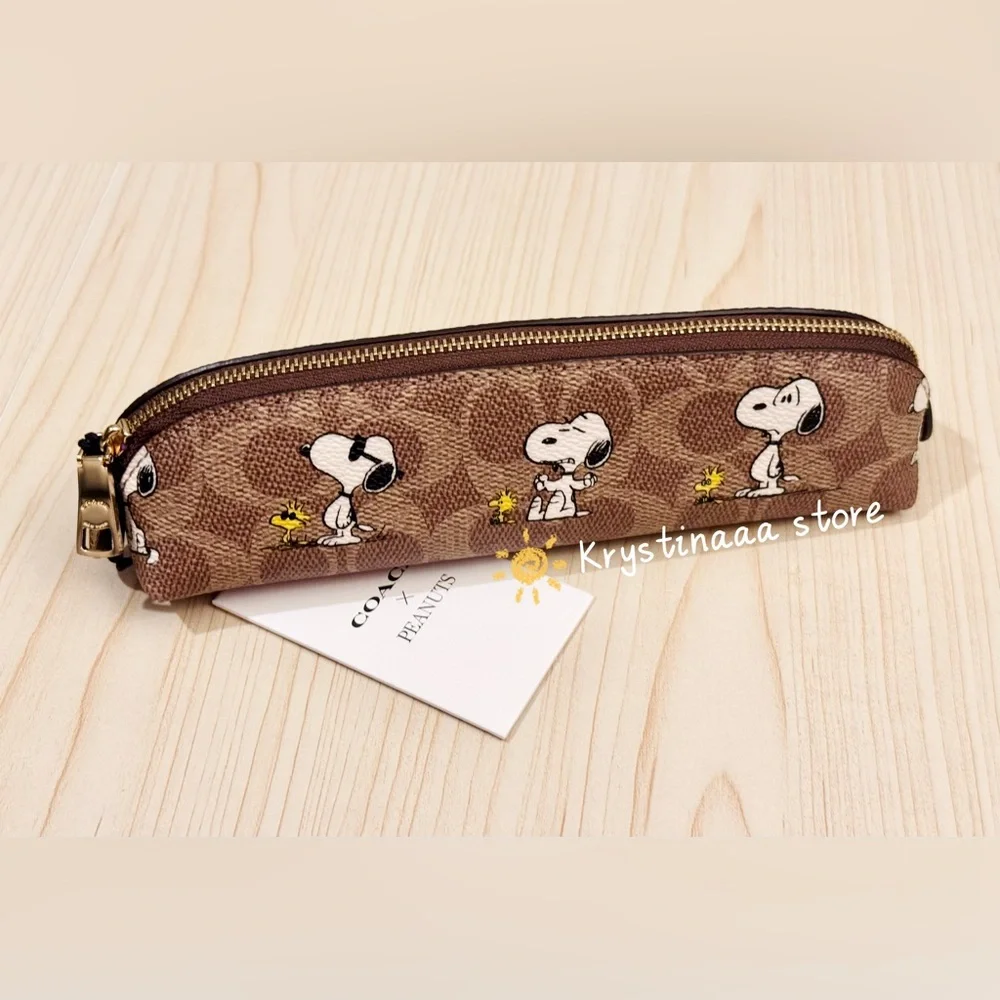 NWT Coach X Peanuts Pencil Case In Signature Canvas With Snoopy Print CBT17